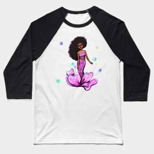 Best Mermaid gifts top 10 2022 Coco the Magical rainbow mermaid with brown eyes, flowing Afro hair and caramel brown skin - light background Baseball T-Shirt